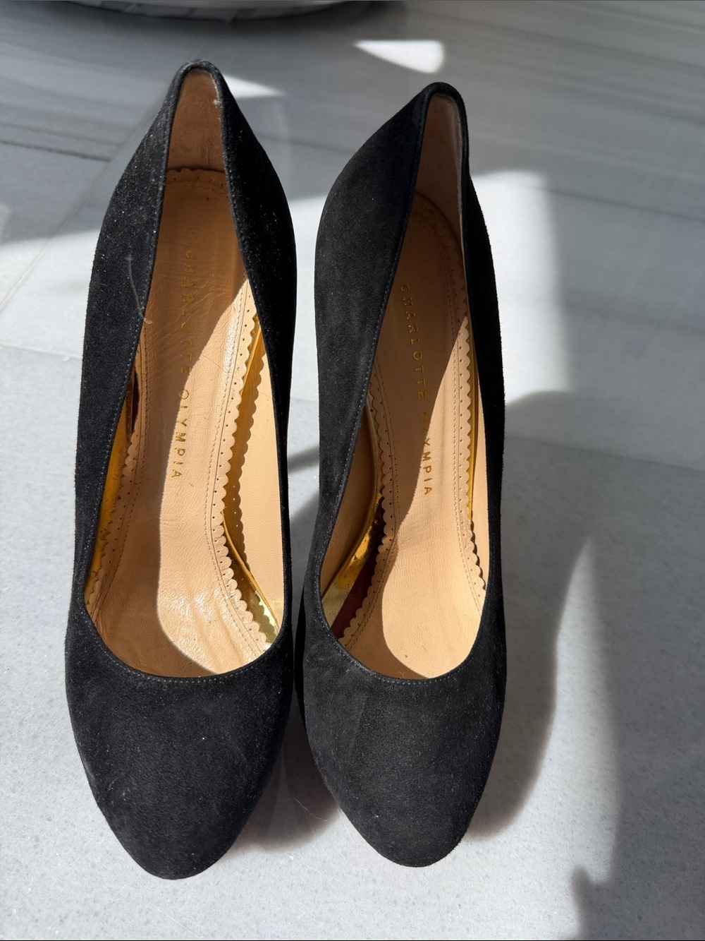 Charlotte Olympia Black Suede Classic Pumps